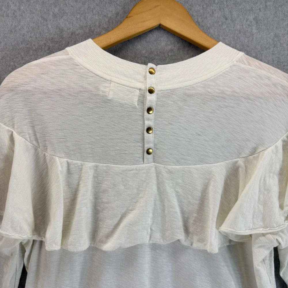 Nation LTD Ivory Cream Ruffle Top Long‎ Sleeve Button Back Blouse Size Large